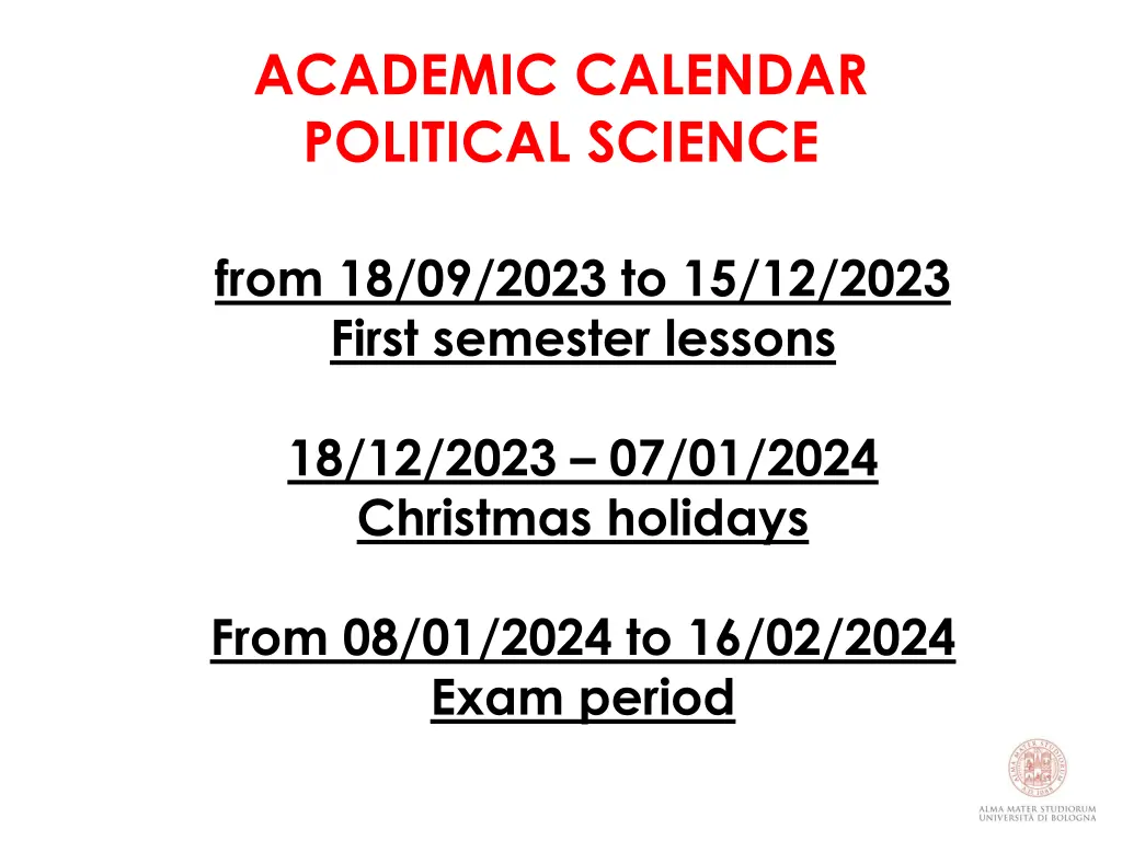 academic calendar political science