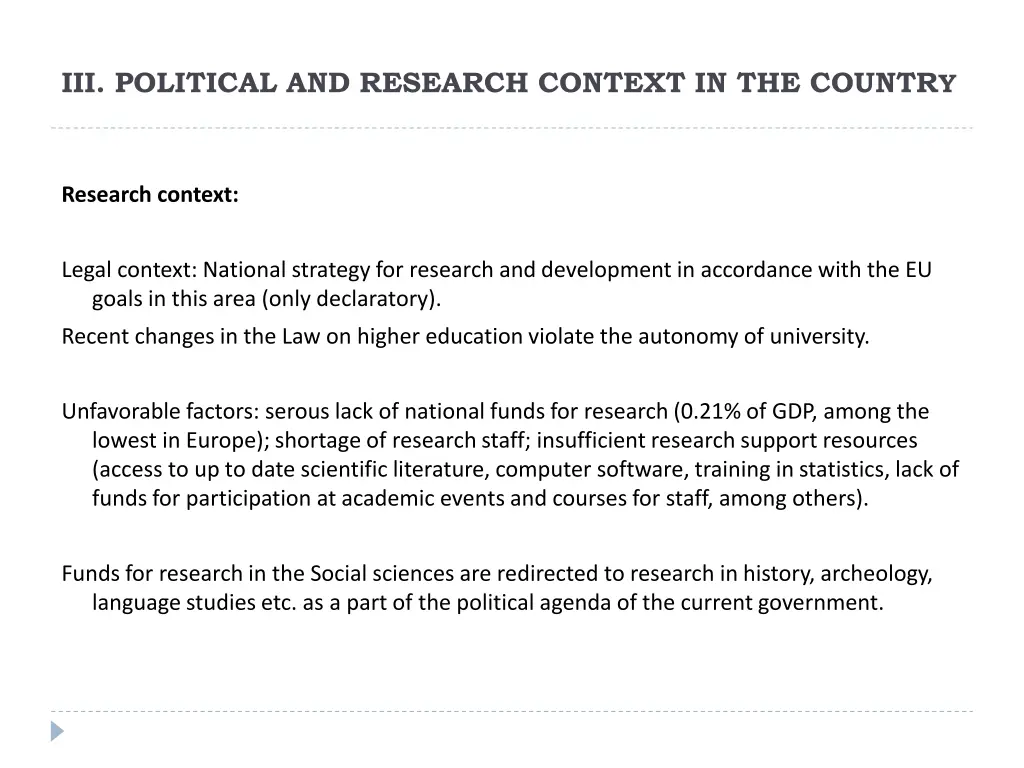 iii political and research context in the countr y 1