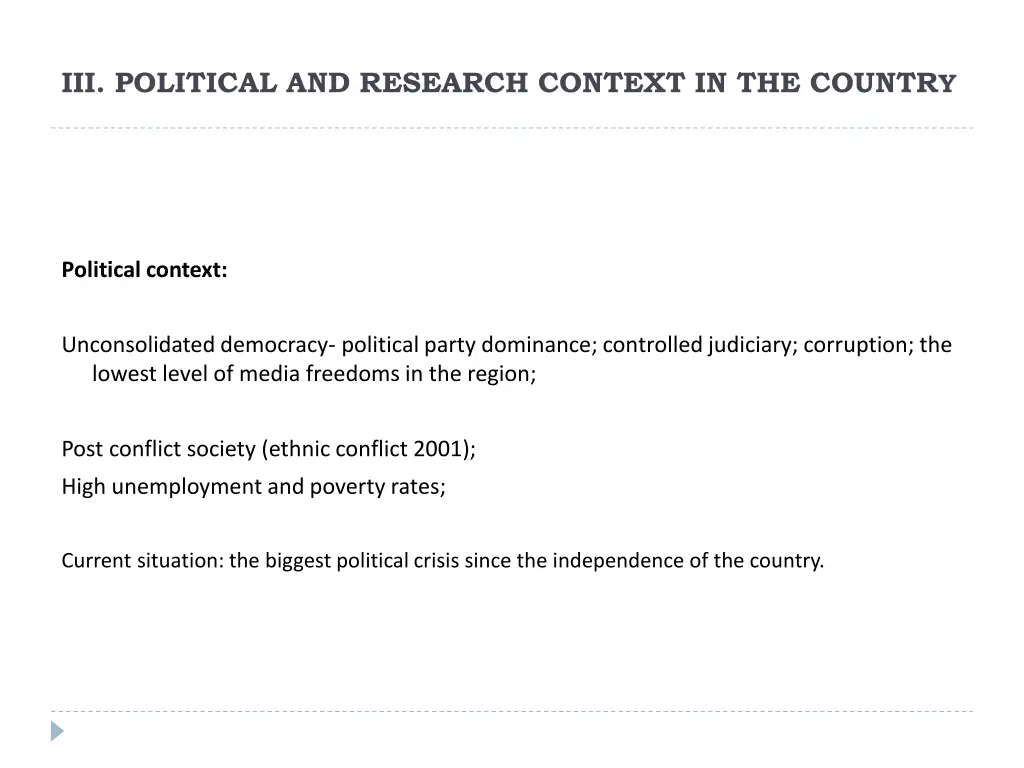 iii political and research context in the countr y