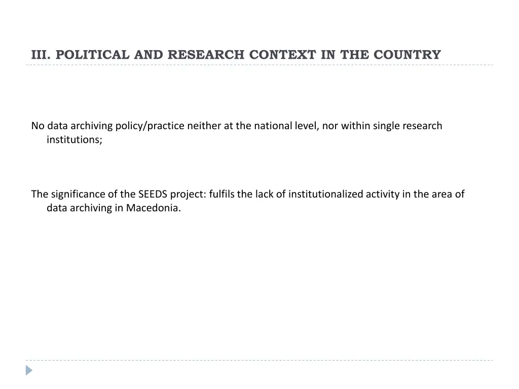 iii political and research context in the country 1