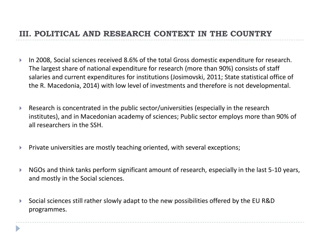 iii political and research context in the country