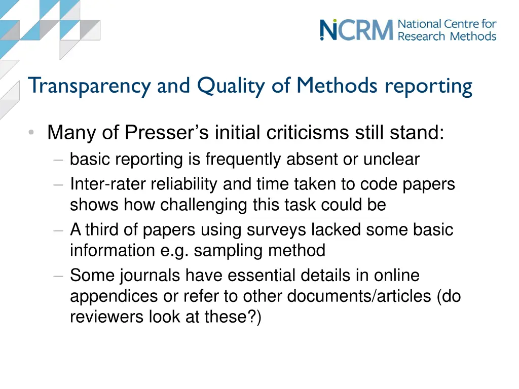 transparency and quality of methods reporting