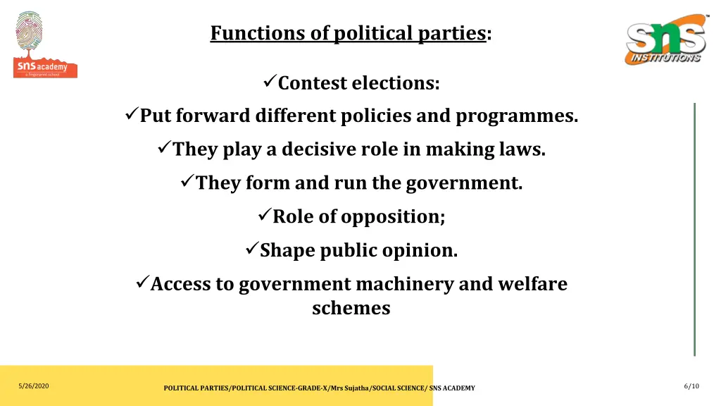 functions of political parties