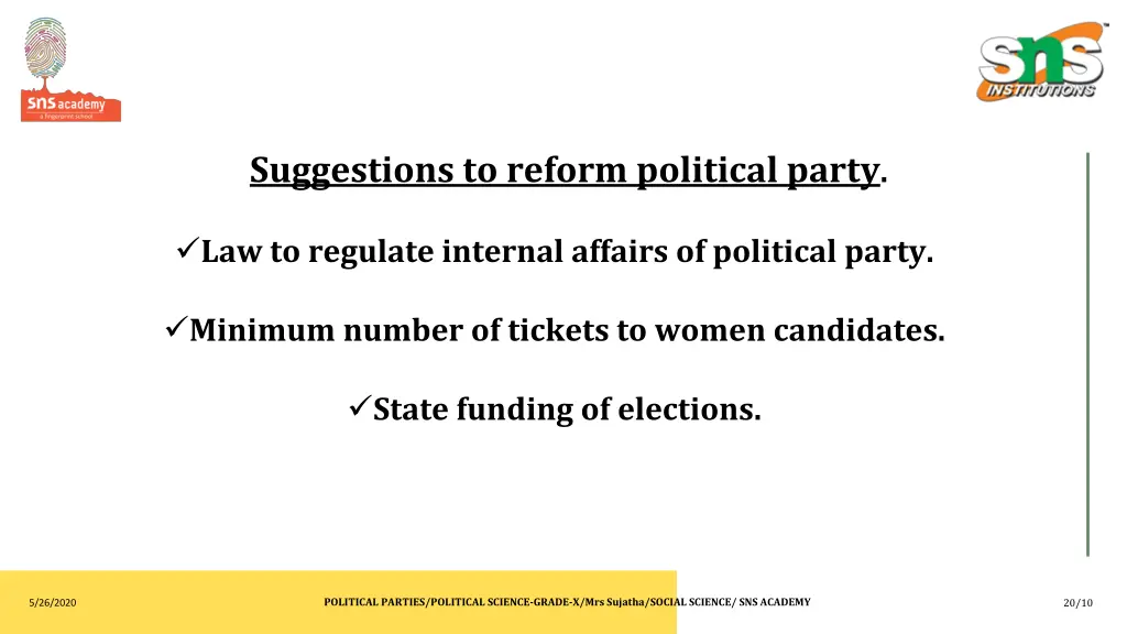 suggestions to reform political party