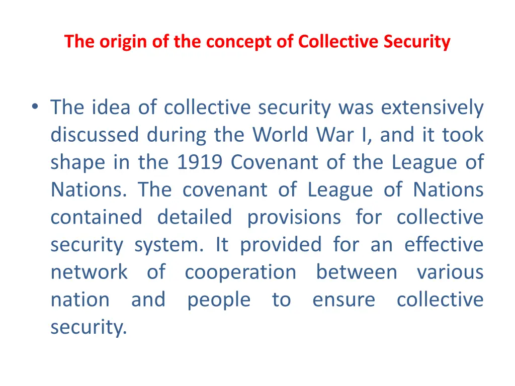 the origin of the concept of collective security