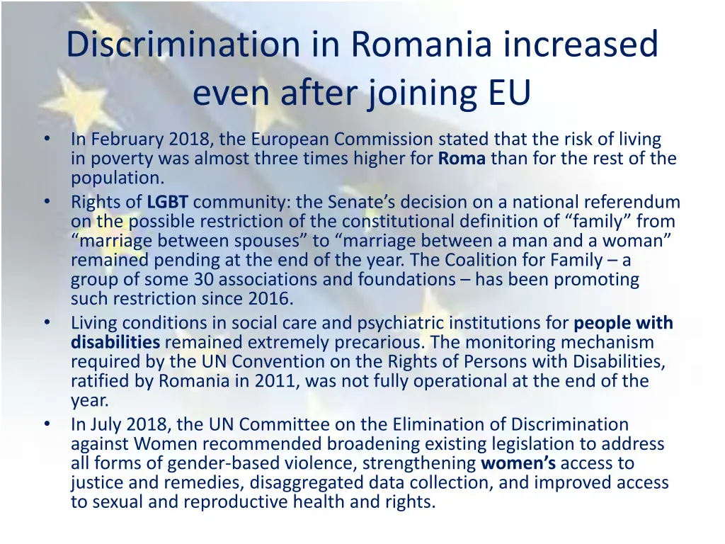 discrimination in romania increased even after