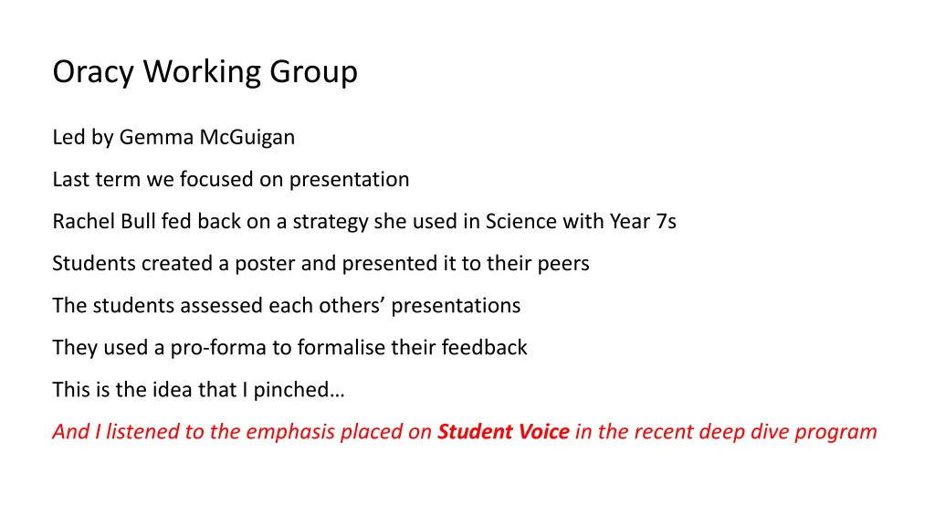 oracy working group