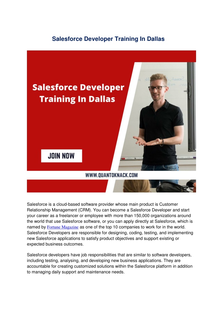 salesforce developer training in dallas