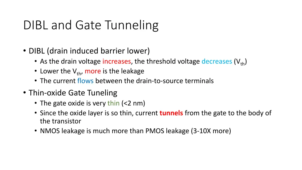 dibl and gate tunneling