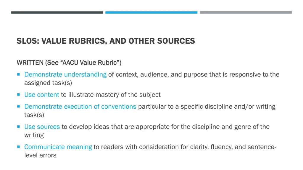 slos value rubrics and other sources