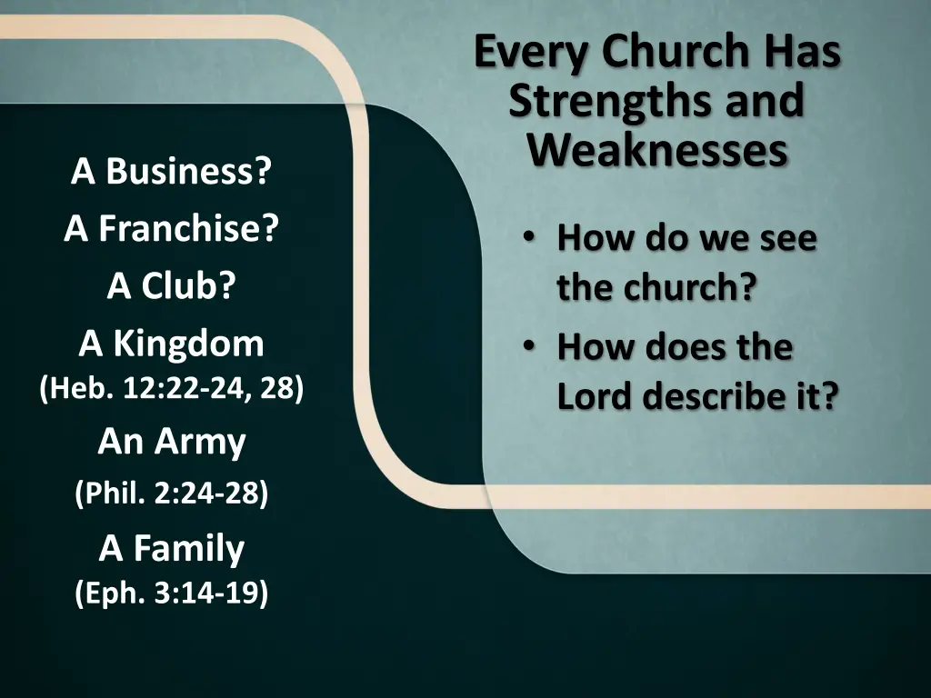 every church has strengths and weaknesses