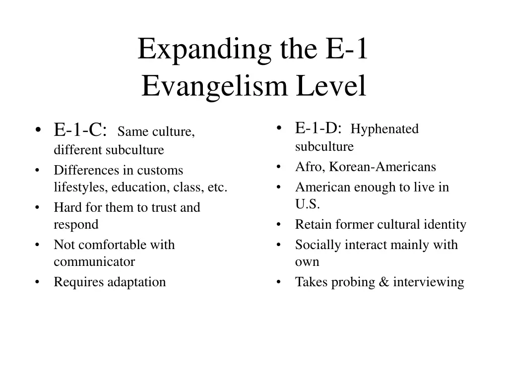 expanding the e 1 evangelism level 1