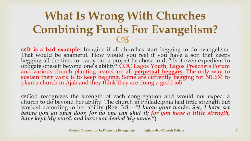 what is wrong with churches combining funds 1