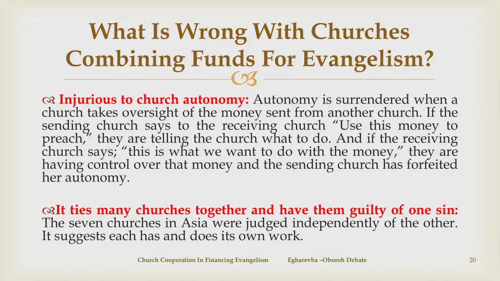 what is wrong with churches combining funds