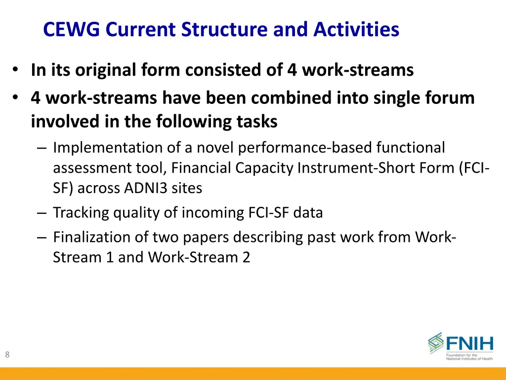 cewg current structure and activities