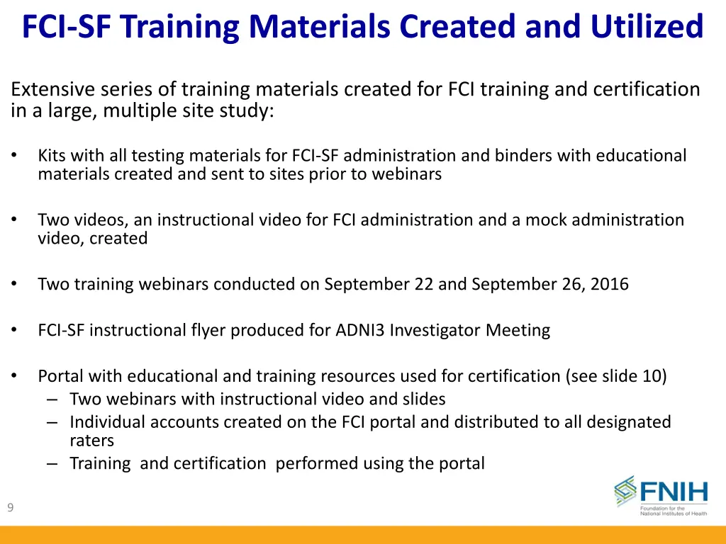 fci sf training materials created and utilized