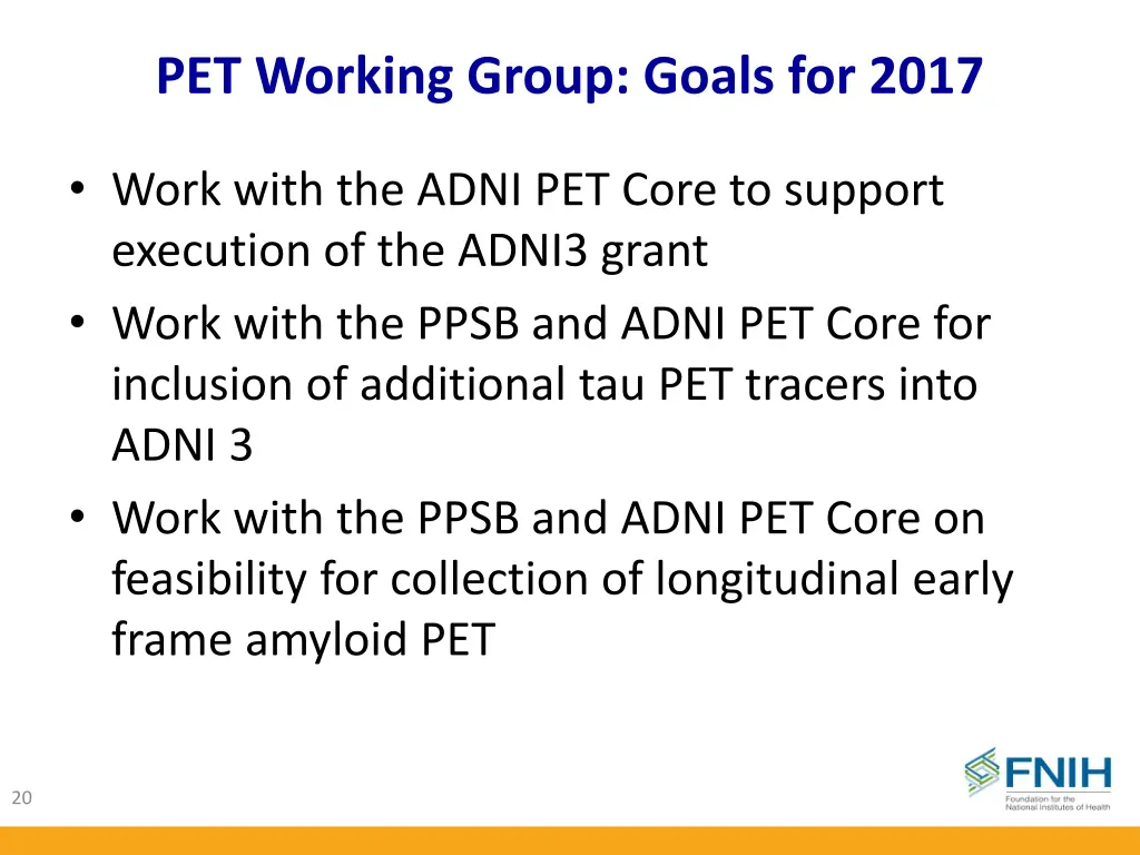 pet working group goals for 2017