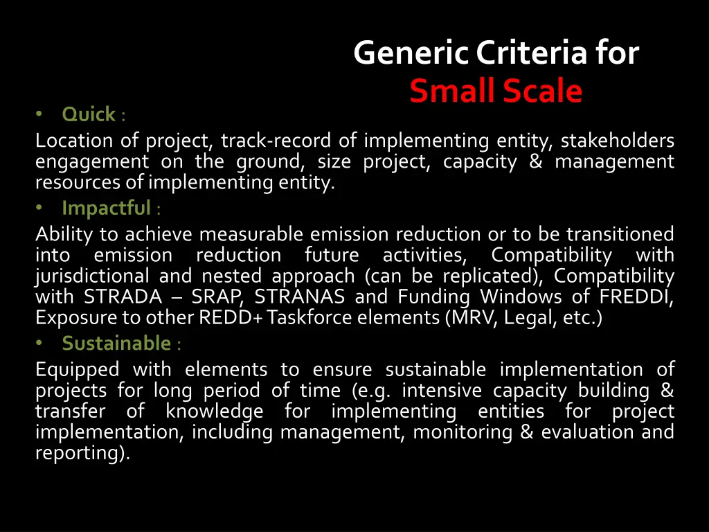 generic criteria for small scale