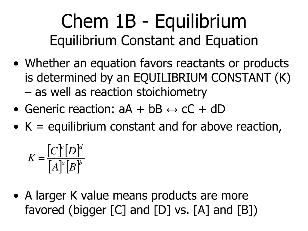 chem 1b equilibrium equilibrium constant