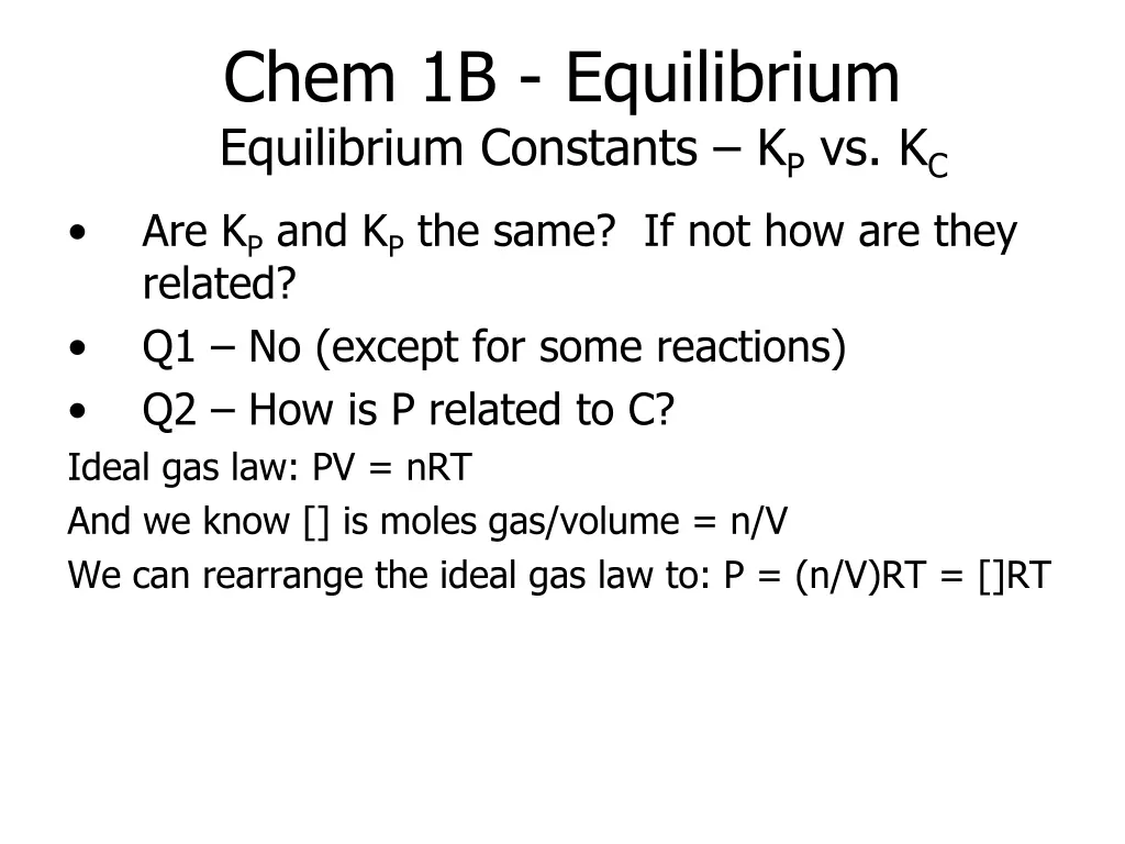 chem 1b equilibrium equilibrium constants