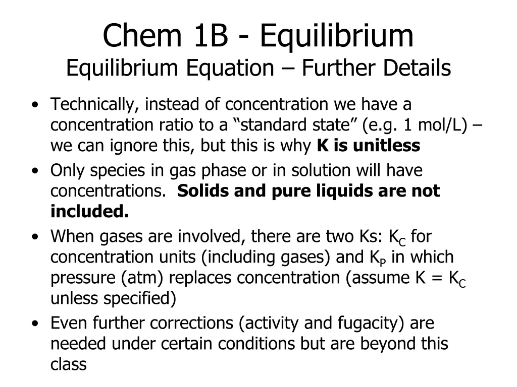 chem 1b equilibrium equilibrium equation further