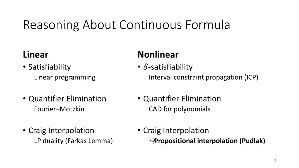 reasoning about continuous formula