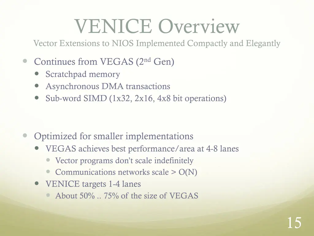 venice overview vector extensions to nios