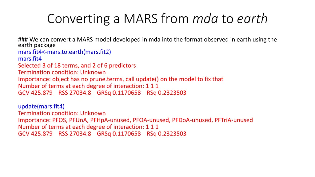 converting a mars from mda to earth