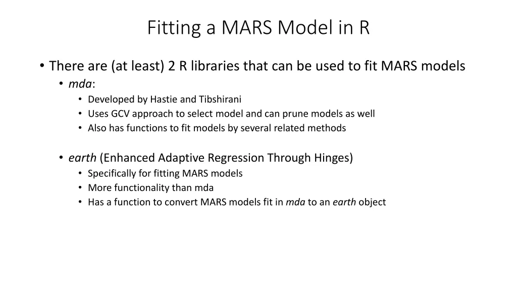 fitting a mars model in r