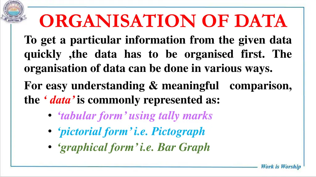 organisation of data to get a particular