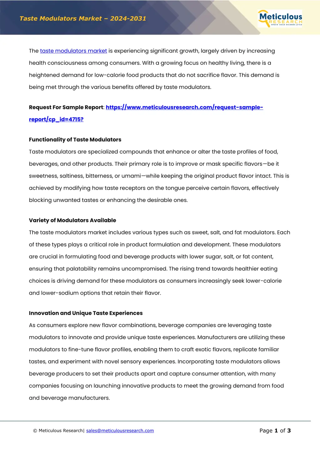 taste modulators market 2024 2031