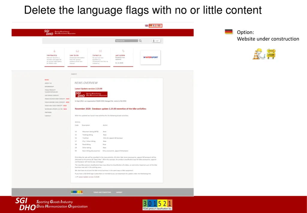 delete the language flags with no or little