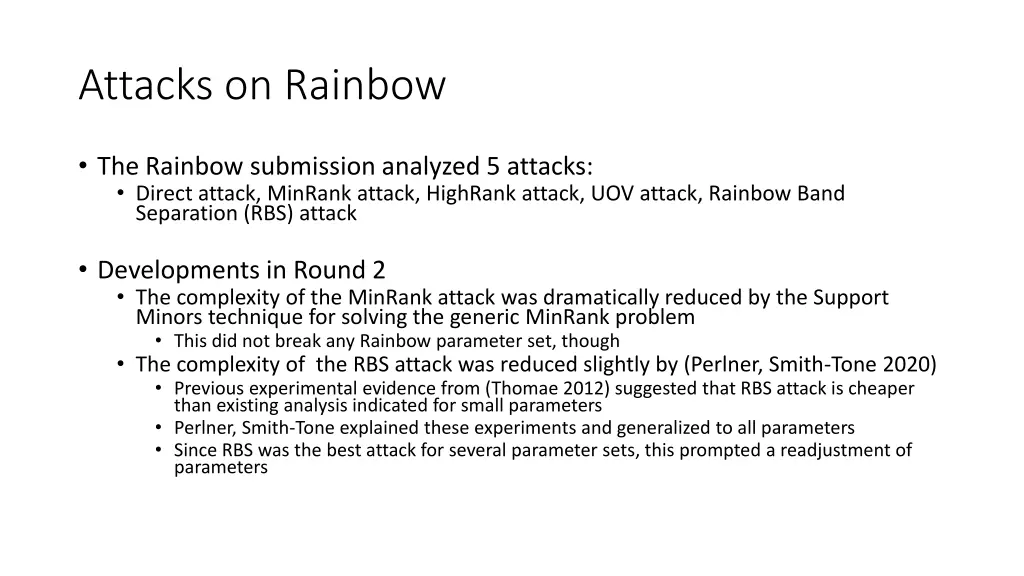 attacks on rainbow