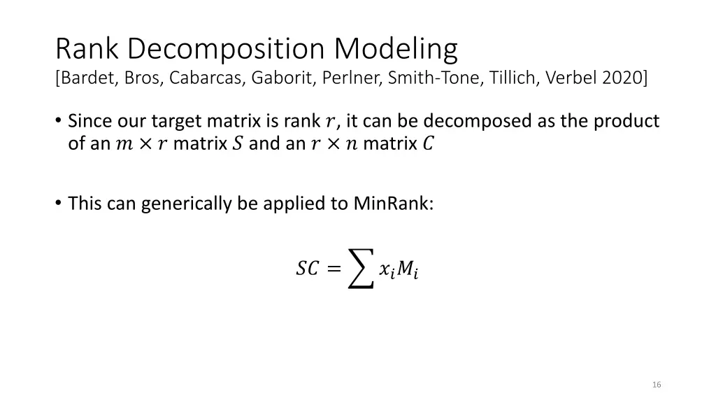 rank decomposition modeling bardet bros cabarcas