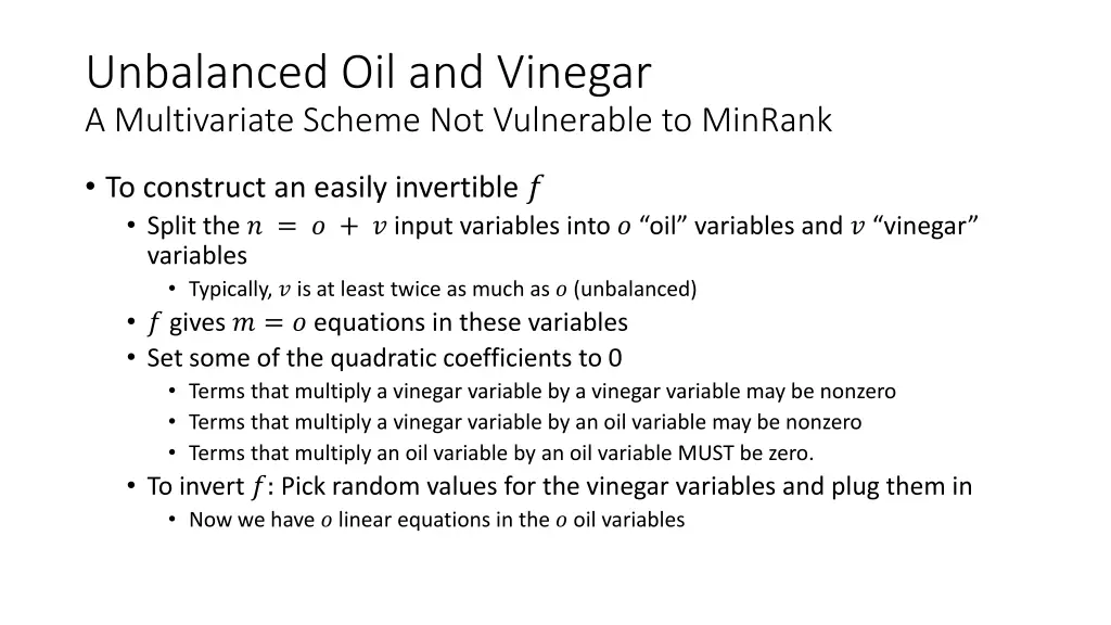 unbalanced oil and vinegar a multivariate scheme