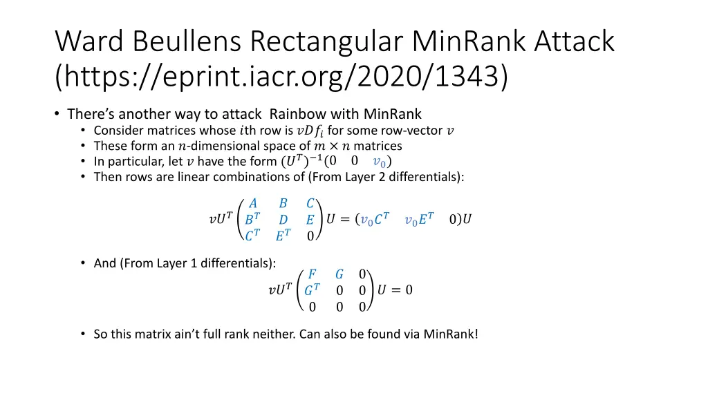 ward beullens rectangular minrank attack https