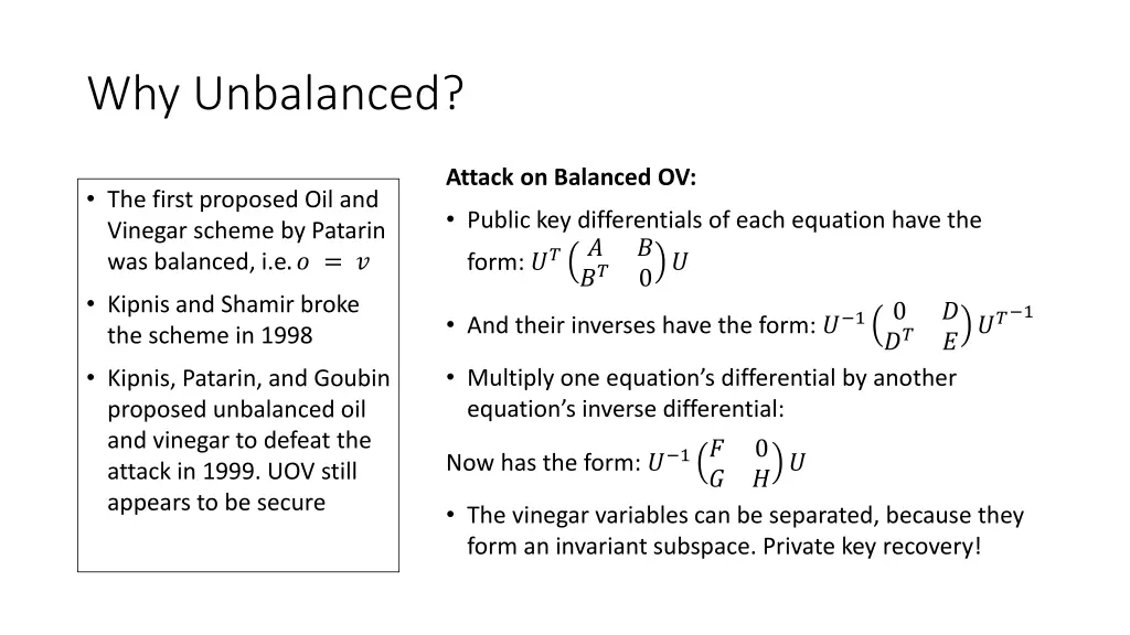 why unbalanced