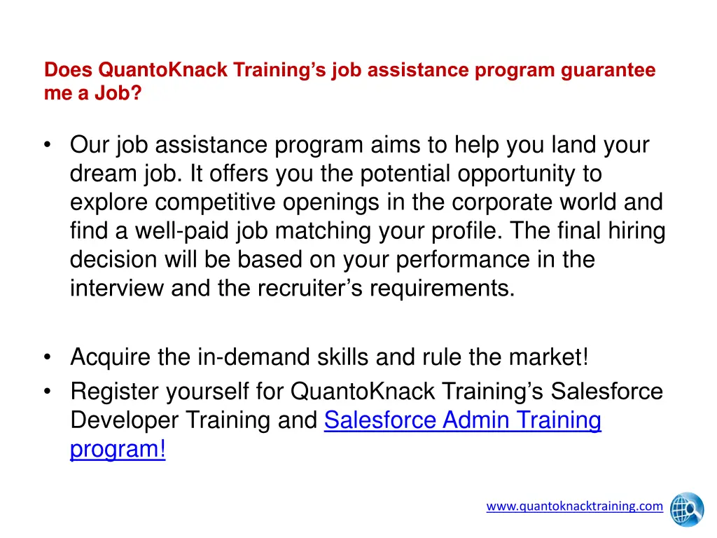 does quantoknack training s job assistance