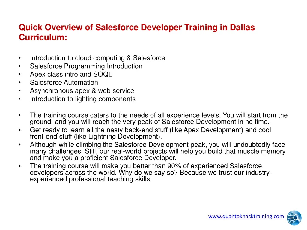 quick overview of salesforce developer training