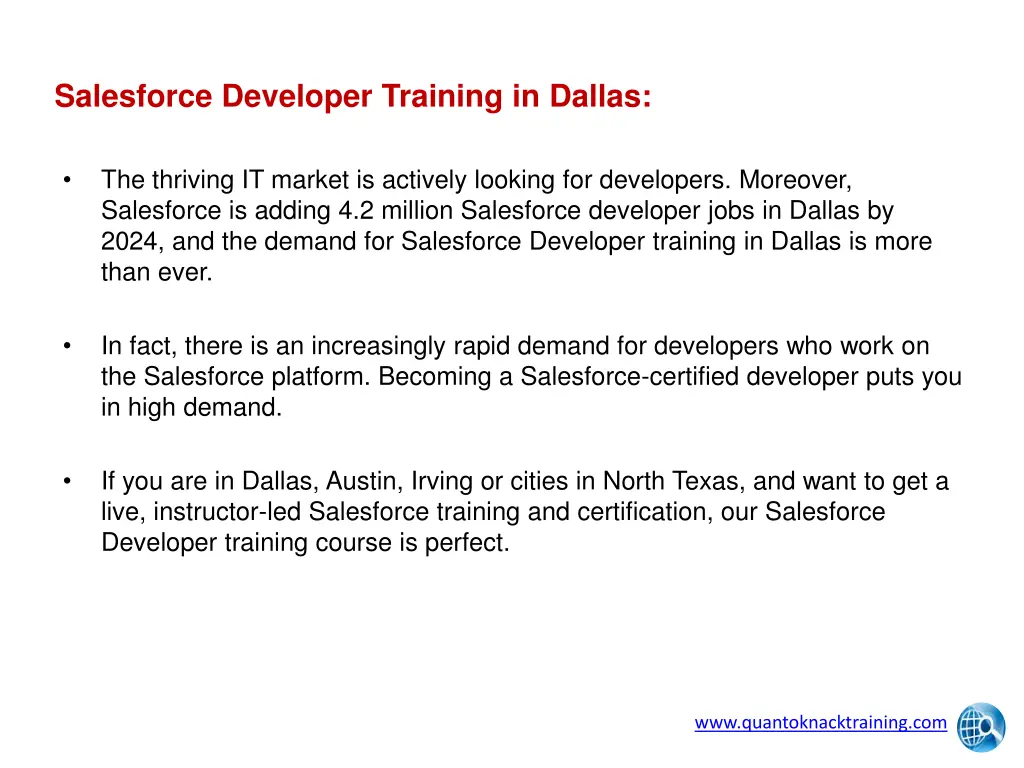 salesforce developer training in dallas