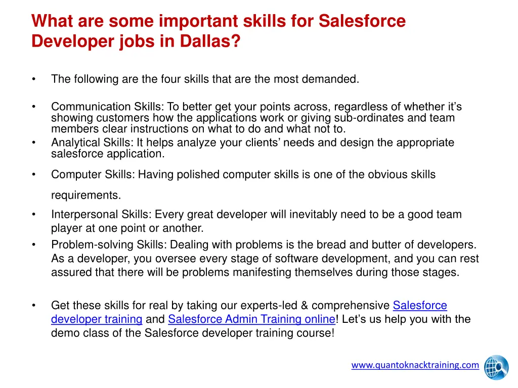 what are some important skills for salesforce