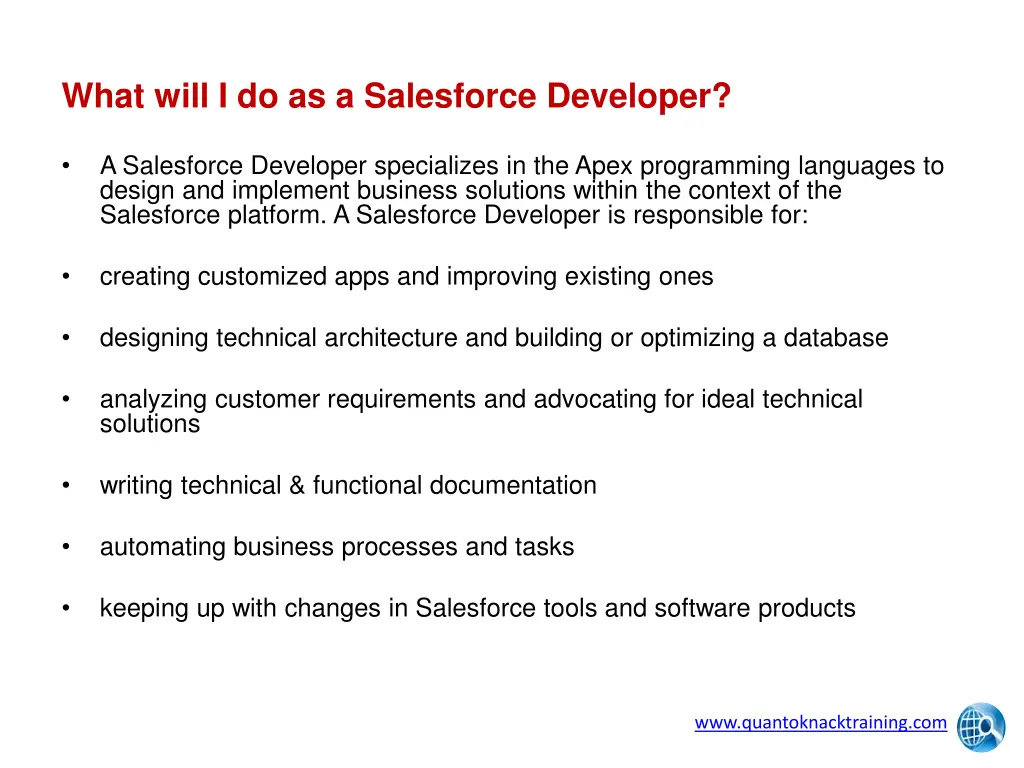 what will i do as a salesforce developer