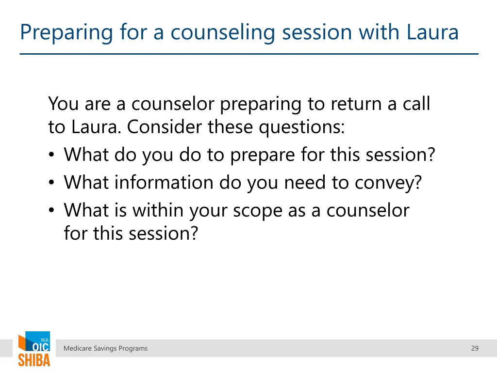 preparing for a counseling session with laura