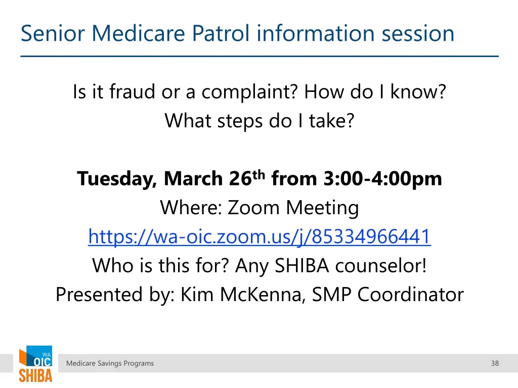 senior medicare patrol information session