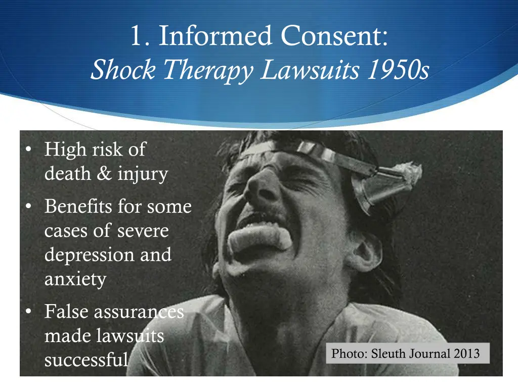 1 informed consent shock therapy lawsuits 1950s