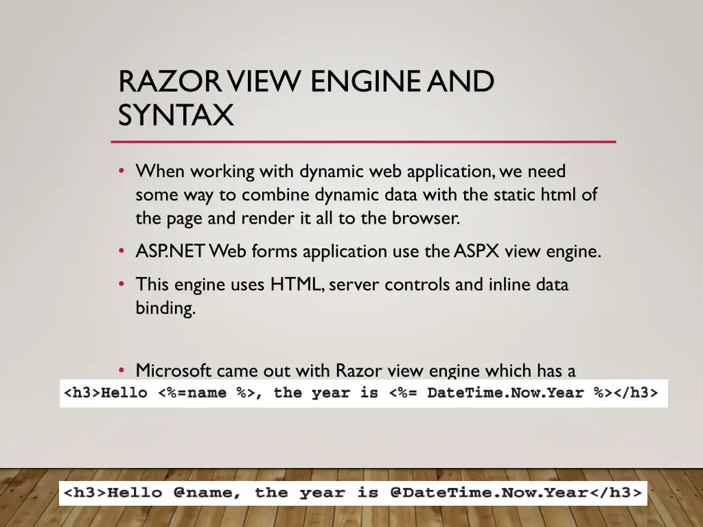 razor view engine and syntax