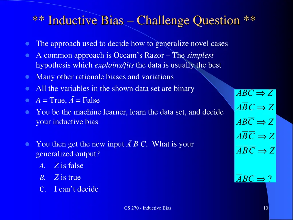 inductive bias challenge question