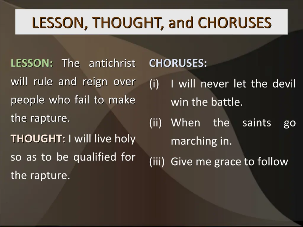 lesson thought and choruses