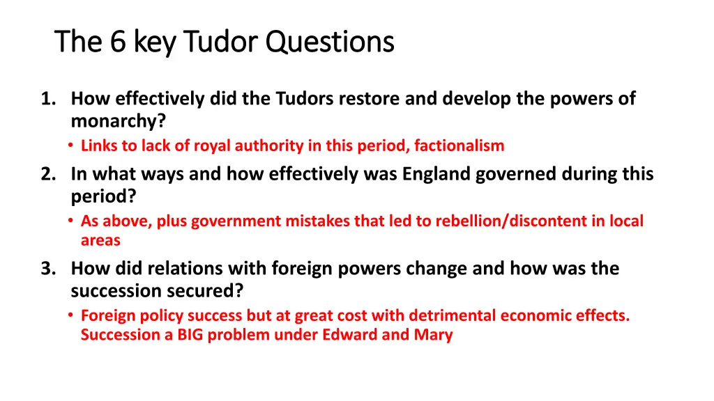 the 6 key tudor questions the 6 key tudor