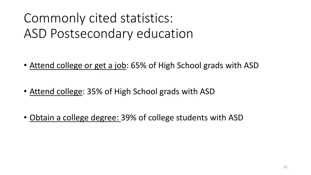 commonly cited statistics asd postsecondary